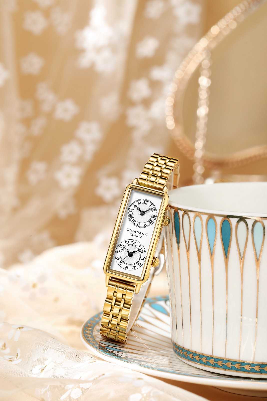GIORDANO Stylish Analog Quartz Watch for Women with Rectangular Dual Dial Display, Roman & Arabic Numerals & Stainless Steel Strap - GZ-60127-11