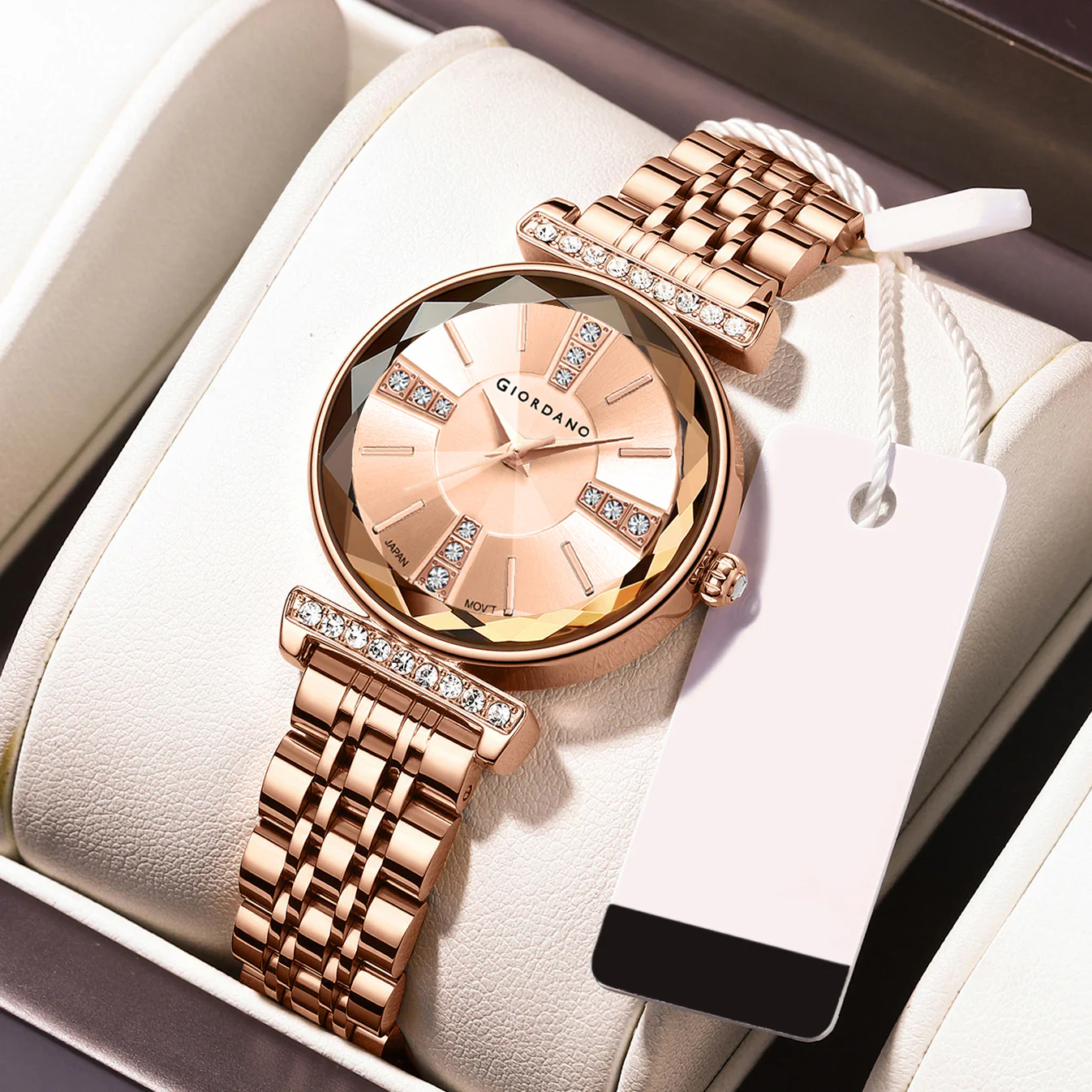 Giordano Stylish Diamond Studded Analog Wrist Watch for Women with Elegant Diamond Cut Glass and Glass Coated Stainless Steel Strap | GZ-60084-33
